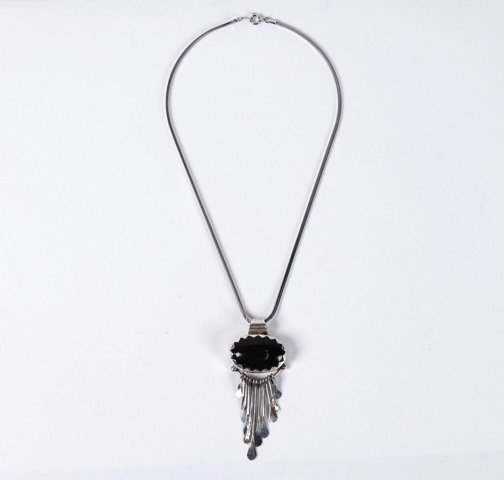 Sterling and Onyx Pendant on Snake Chain