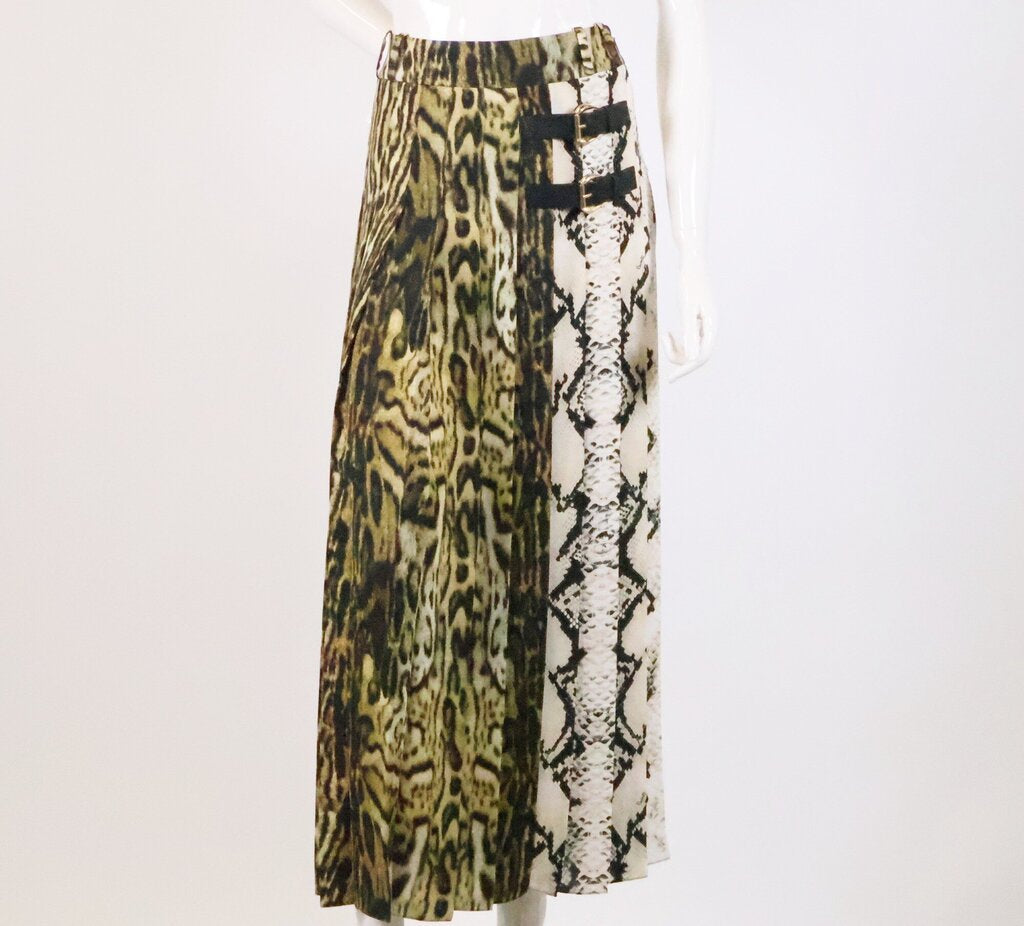 Leopard and Snake Pleated Maxi Skirt (S)