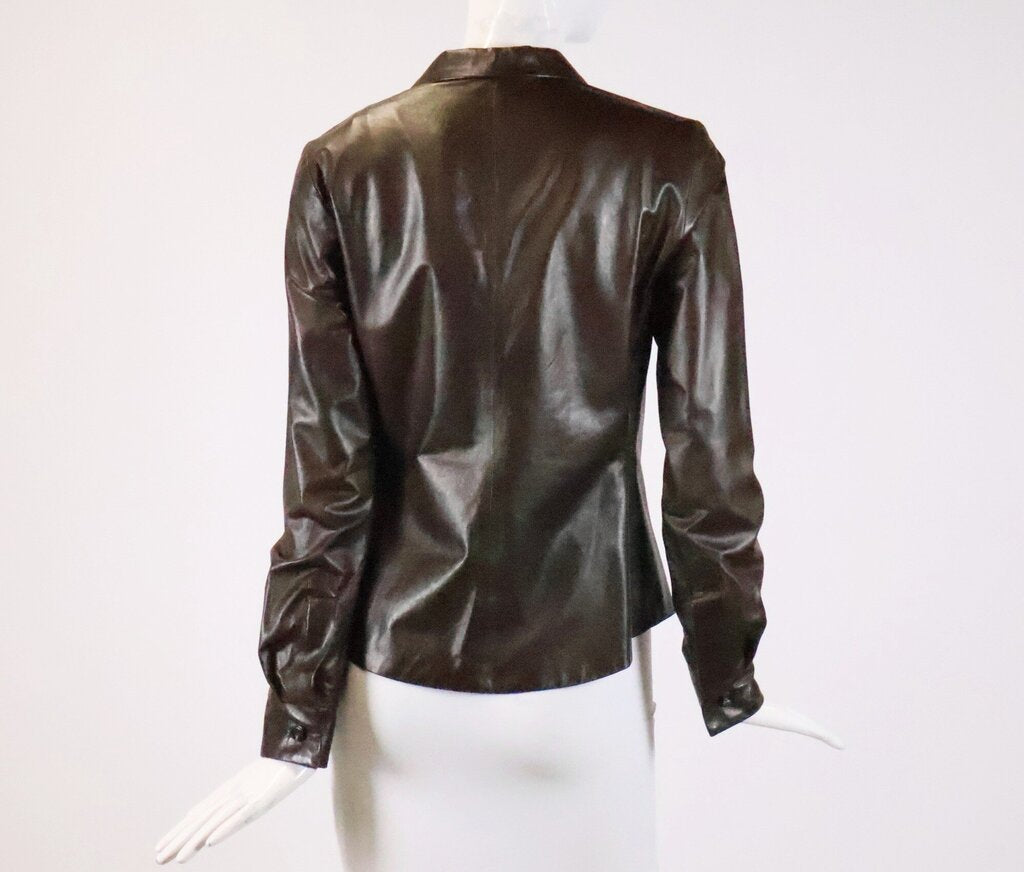 (S) Brown Leather Fitted Jacket