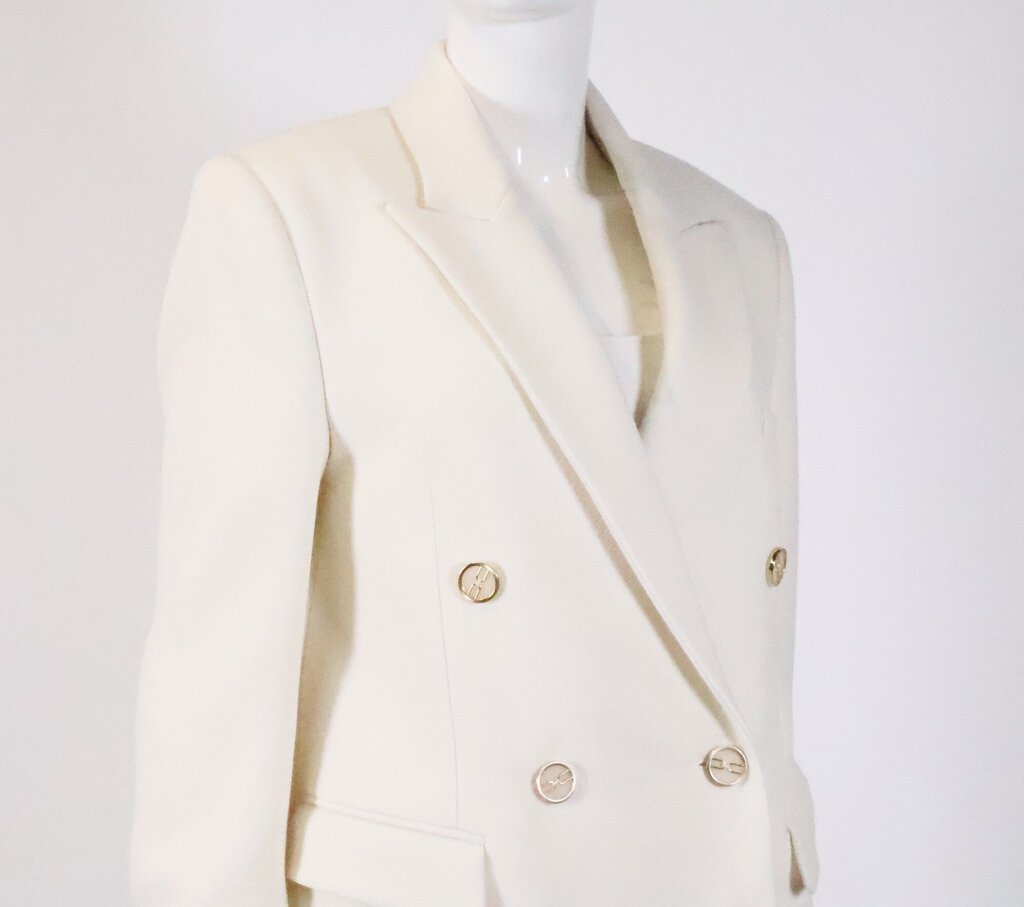 (S) White Double Breasted Blazer with Gold Buttons
