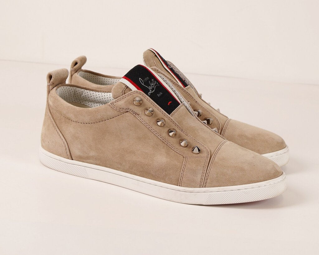 (8.5) Beige Suede and Silver Stud Sneakers