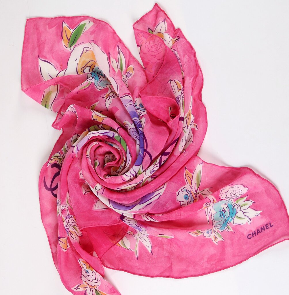 Pink and Floral Silk Scarf
