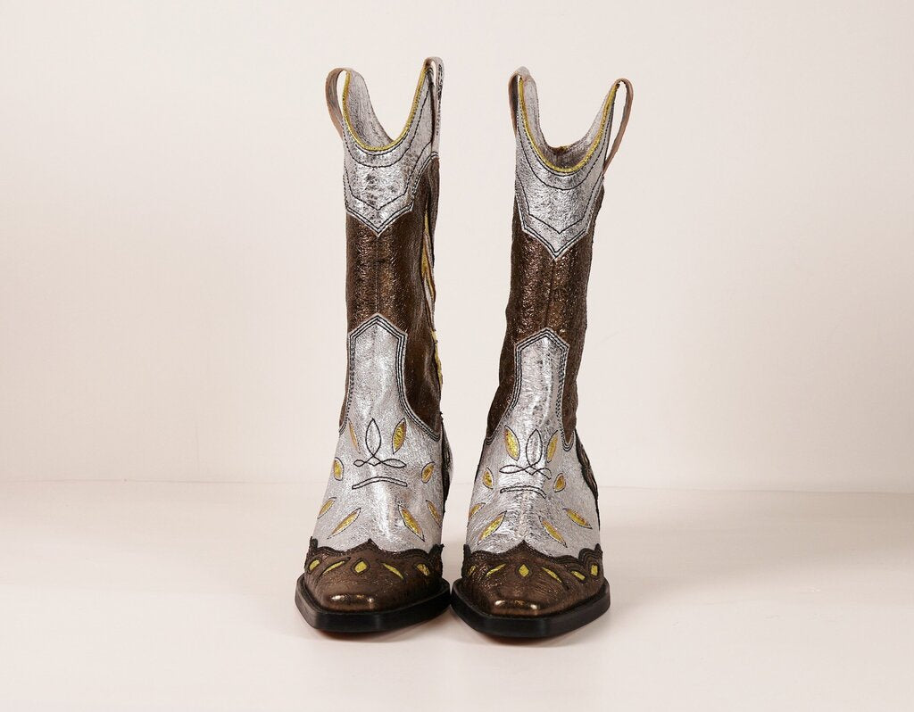 Multicolor Metallic Cowboy Boots (6)