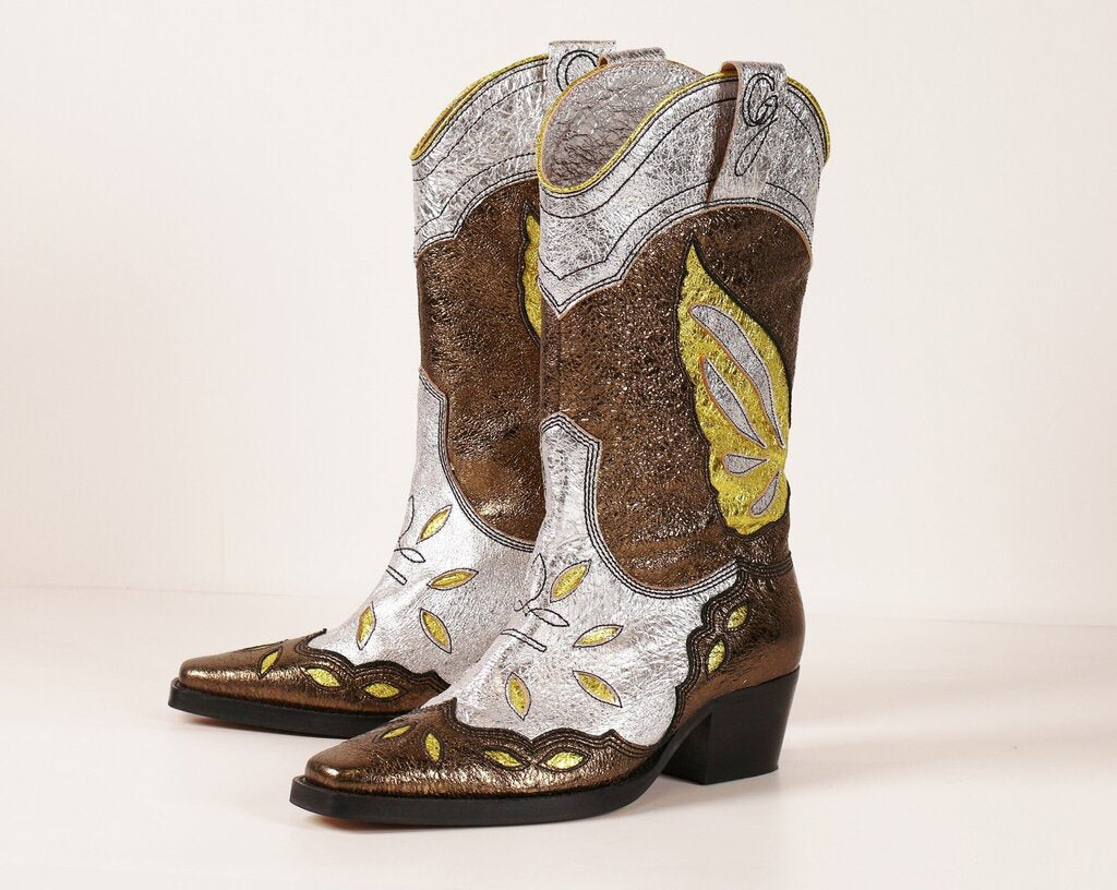 Multicolor Metallic Cowboy Boots (6)