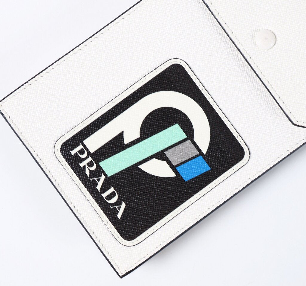 White and Black Saffiano Crossbody Phone Pouch