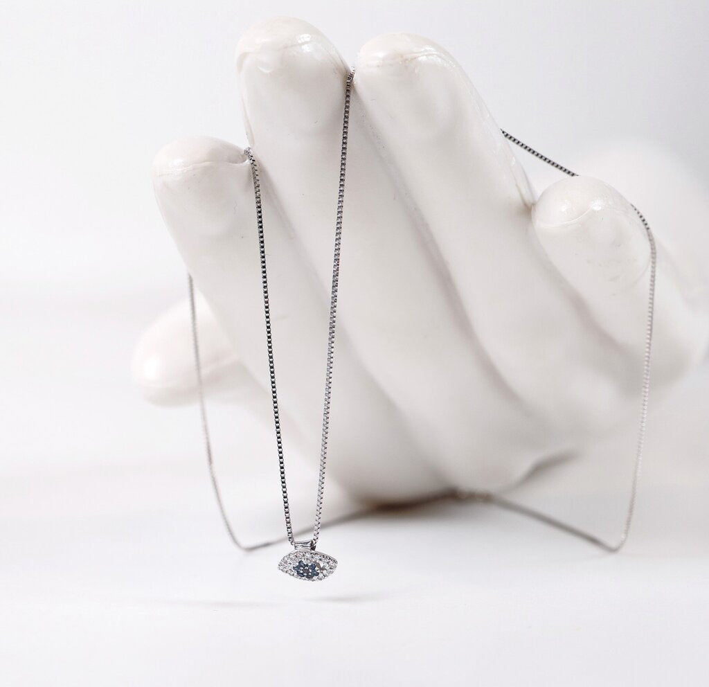 14K CZ and Sapphire Evil Eye Necklace