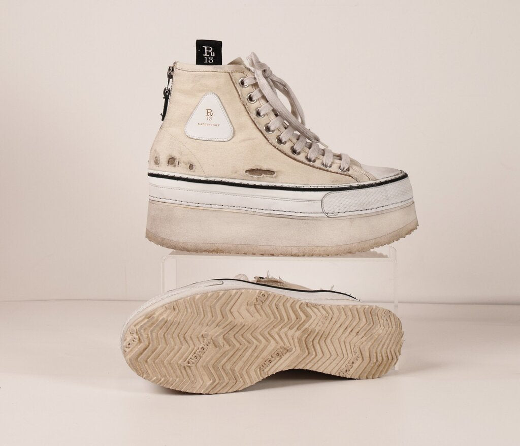 (7) Cream Distressed Platform Sneakers