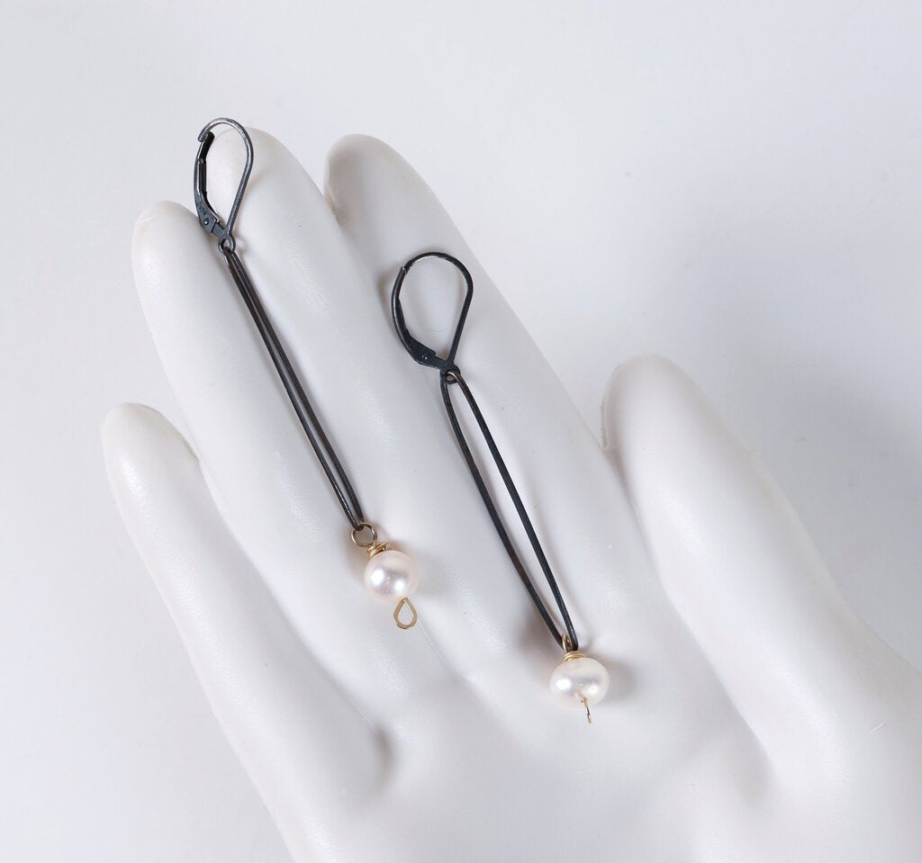 Oxidized Sterling and Pearl Earrings