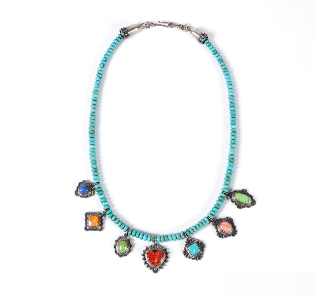 Sterling Turquoise and Dyed Spiny Oyster Necklace