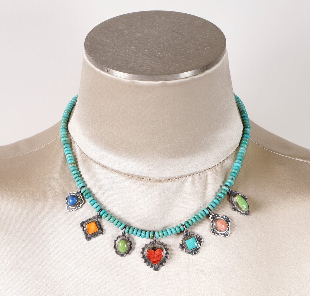 Sterling Turquoise and Dyed Spiny Oyster Necklace