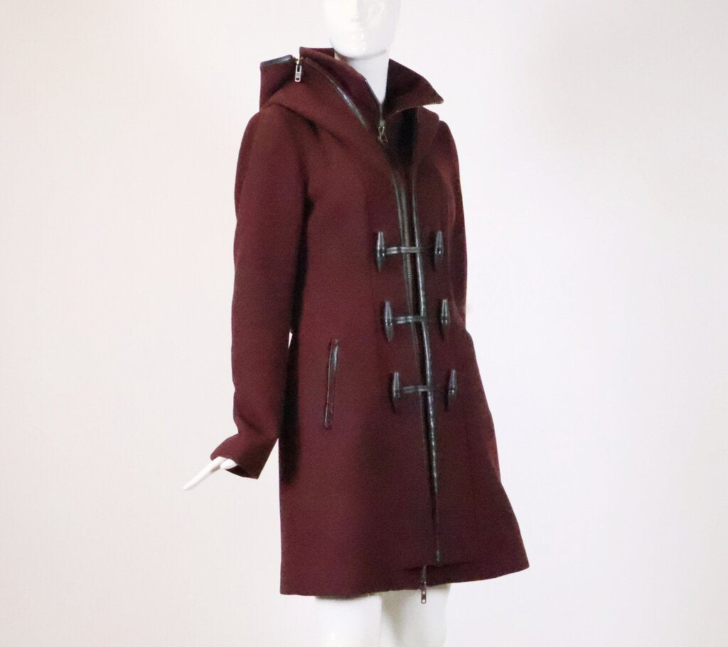 Burgundy Wool and Black Leather Coat (S)