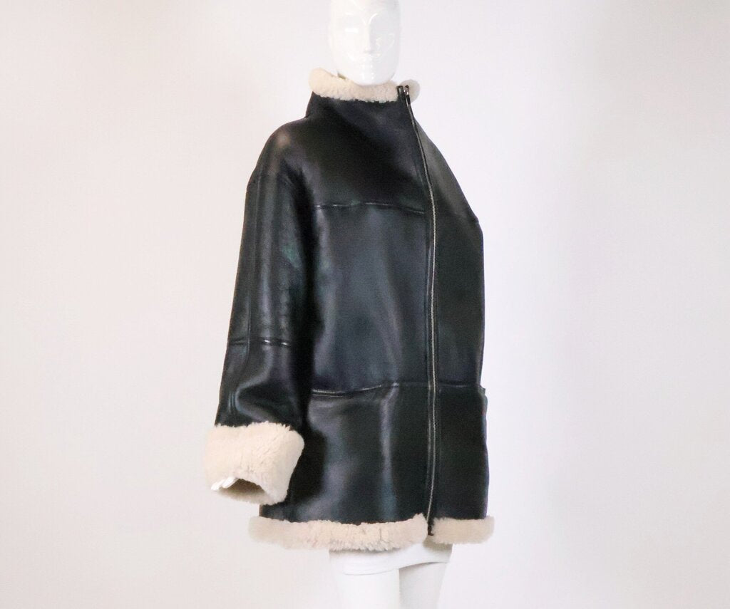 Black and White Shearling Jacket (XXS)