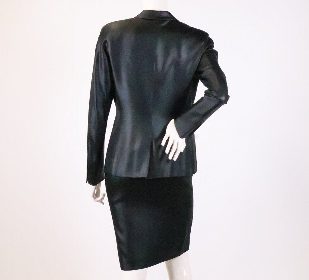 (2) Black Satin Skirt Suit