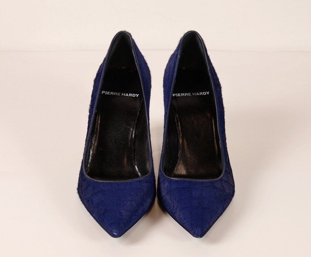 Blue Pony Hair Pointed Pumps (6)