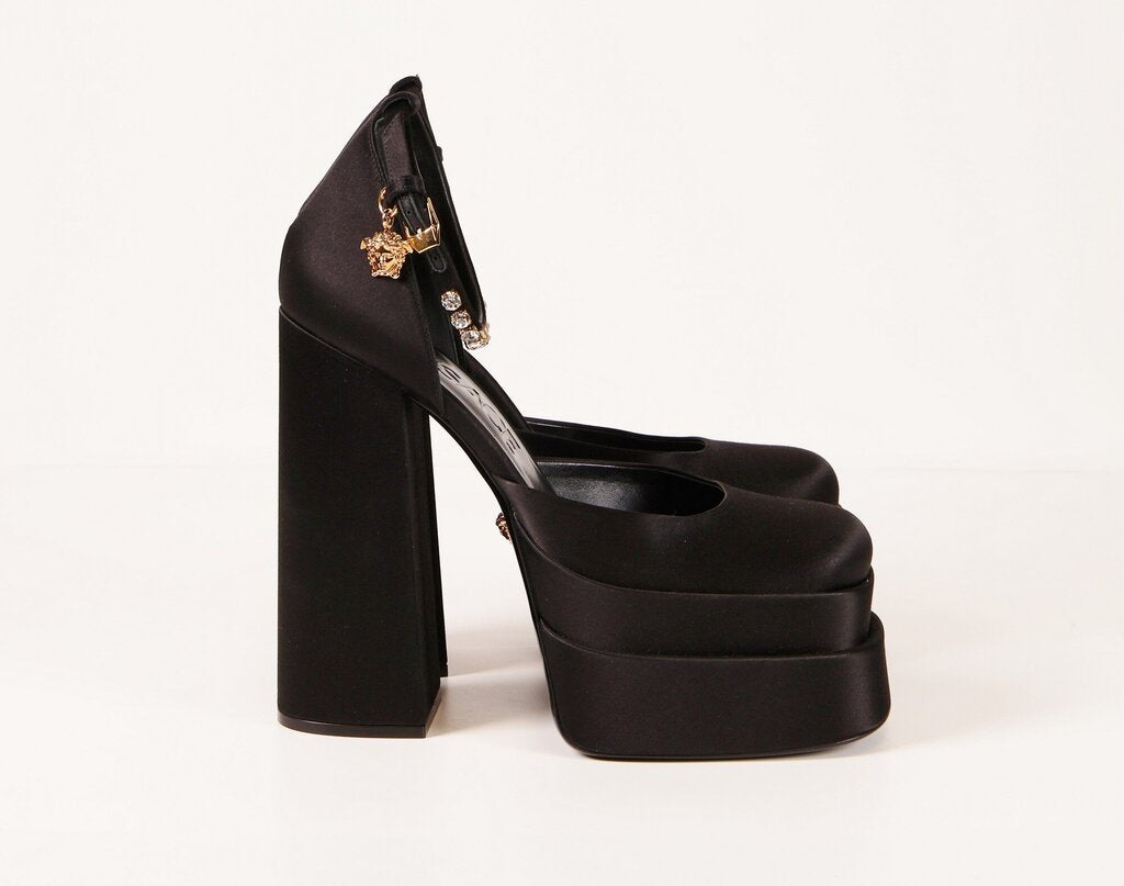 Black Silk Mega Platform Pumps (9.5)