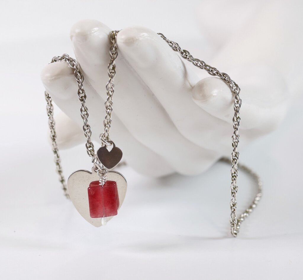 Sterling and Raw Ruby Hearts Necklace