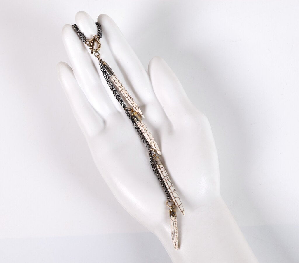 Silver Brass and Resin Quill Lariat Necklace