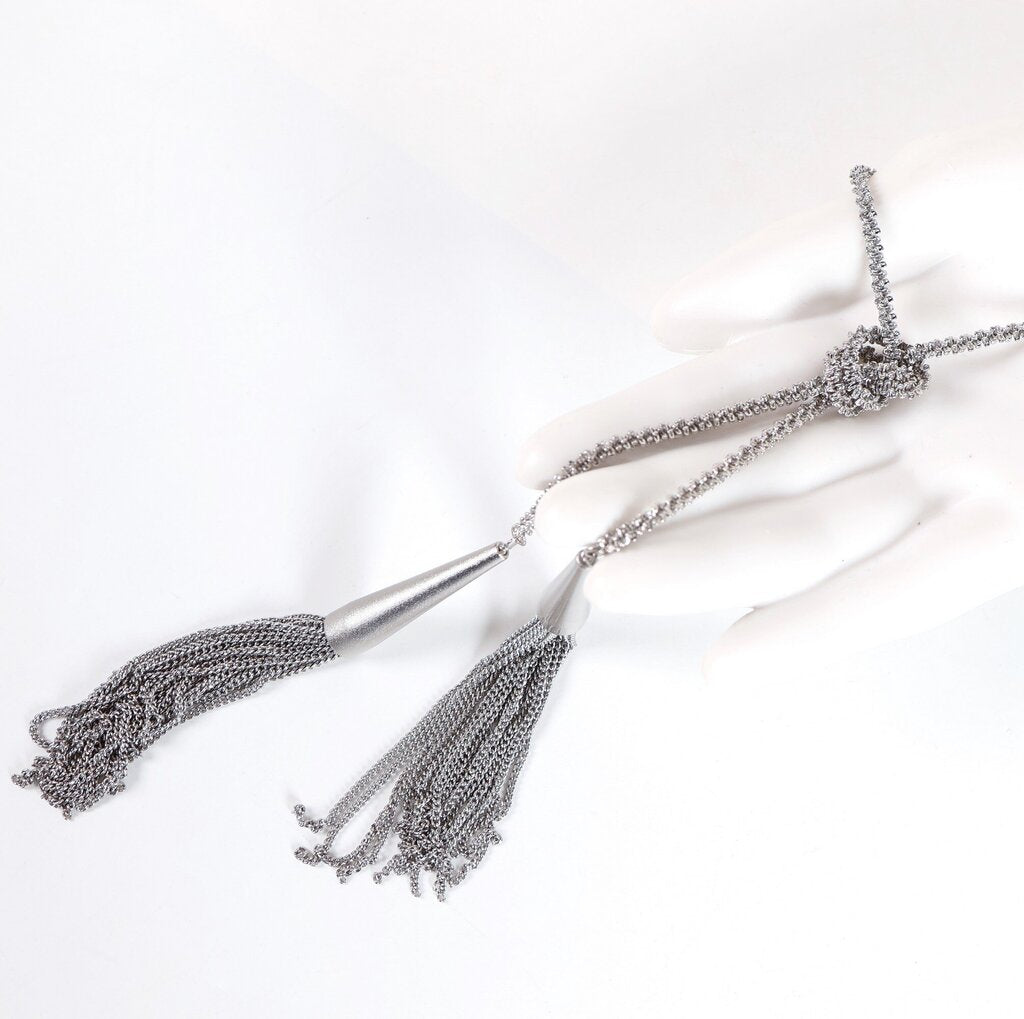Rhodium Plated 'Phara' Tassel Necklace