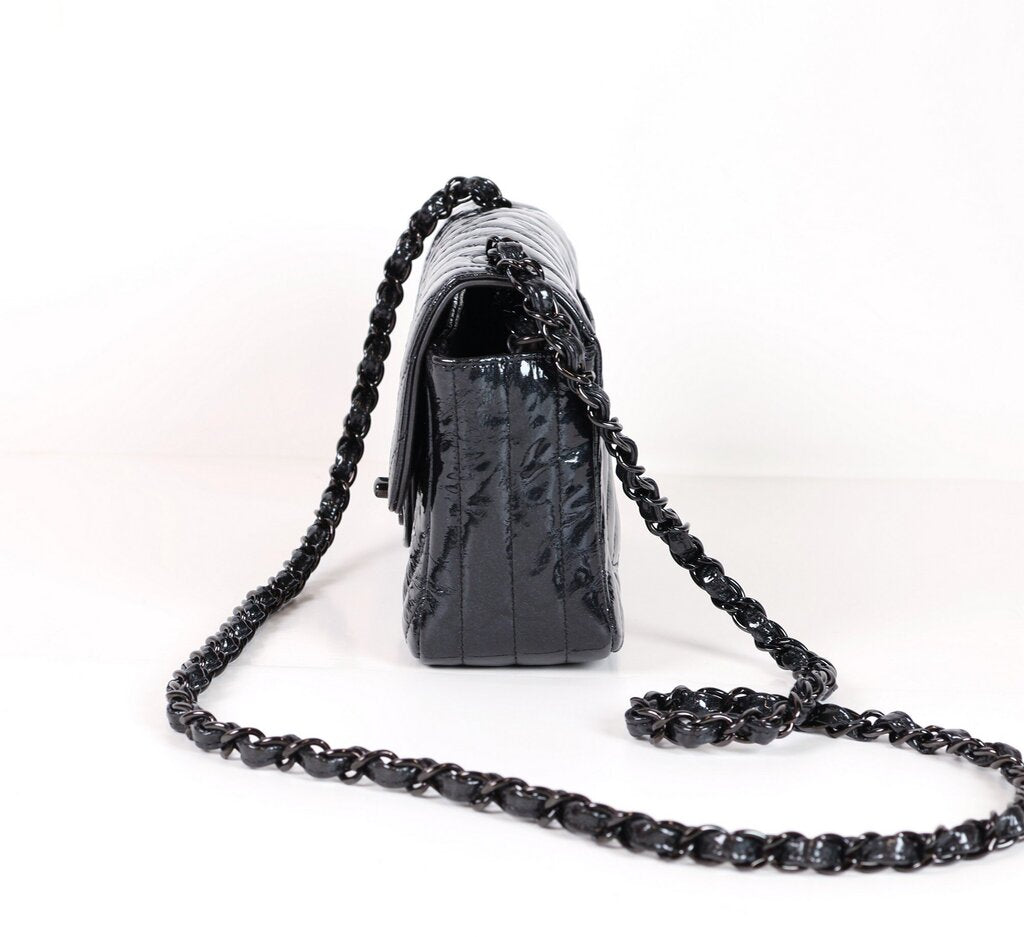 Chevron Patent Metallic Crumpled Mini Flap Bag