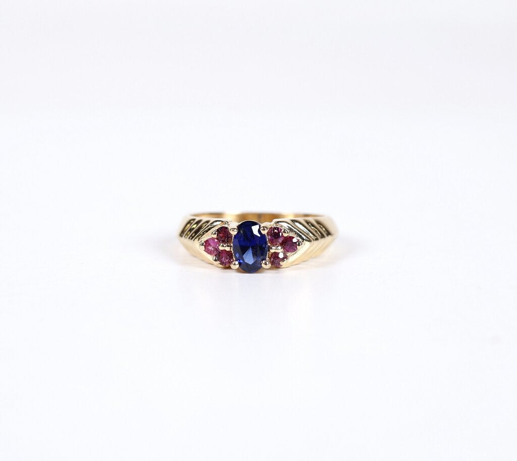 14K Pink and Blue Ruby Ring (6.5)
