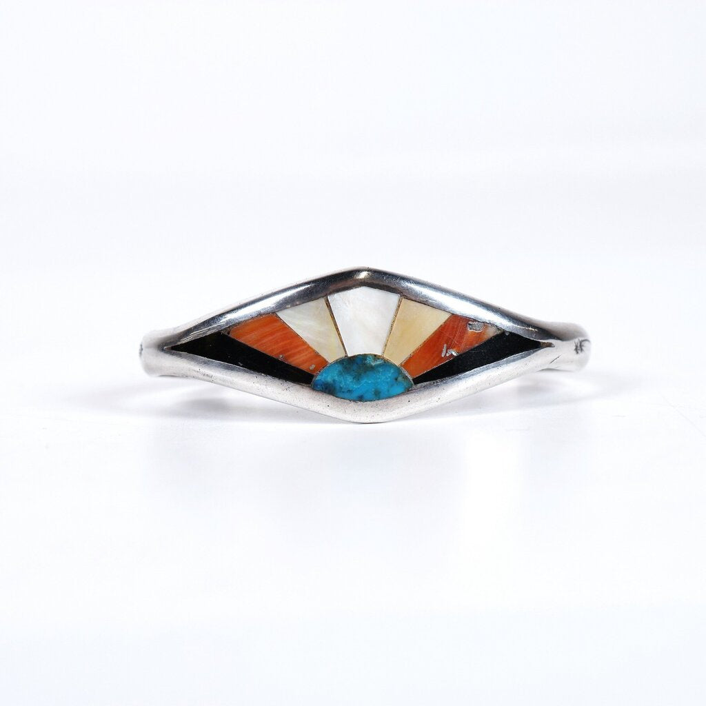 Sterling Turquoise Abalone and Onyx Inlay Cuff