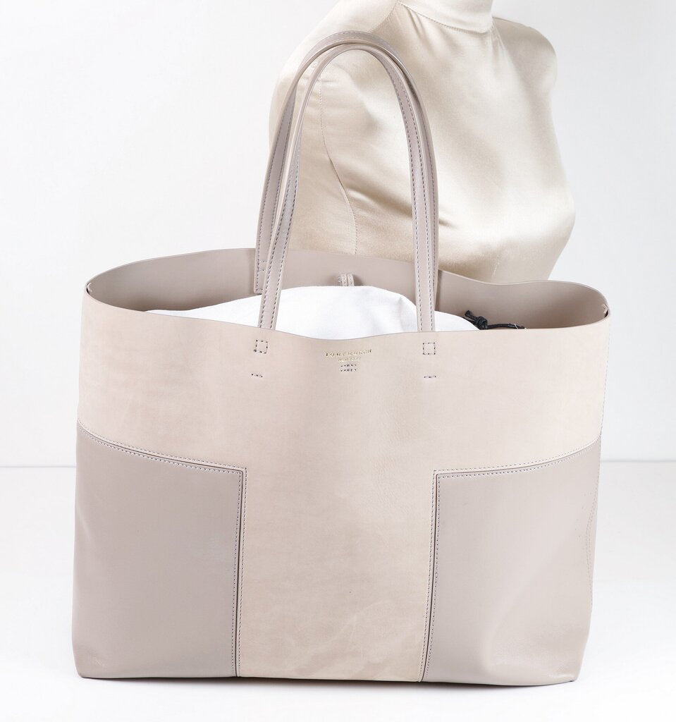 Taupe Suede and Leather Large Tote
