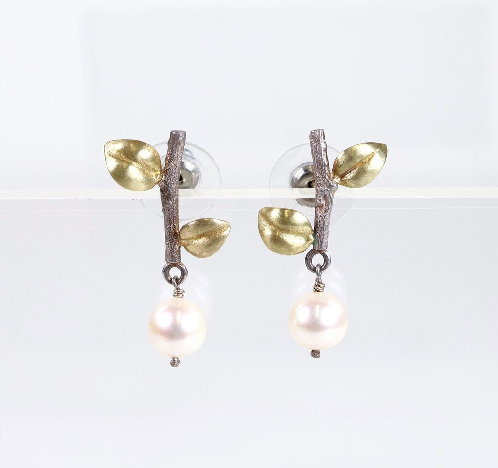 14K Silver and Pearl Branch Earrings