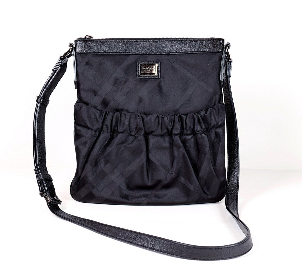 Black Nylon Plaid Messenger Bag