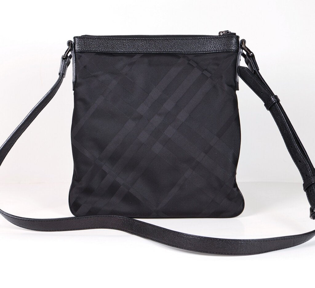 Black Nylon Plaid Messenger Bag