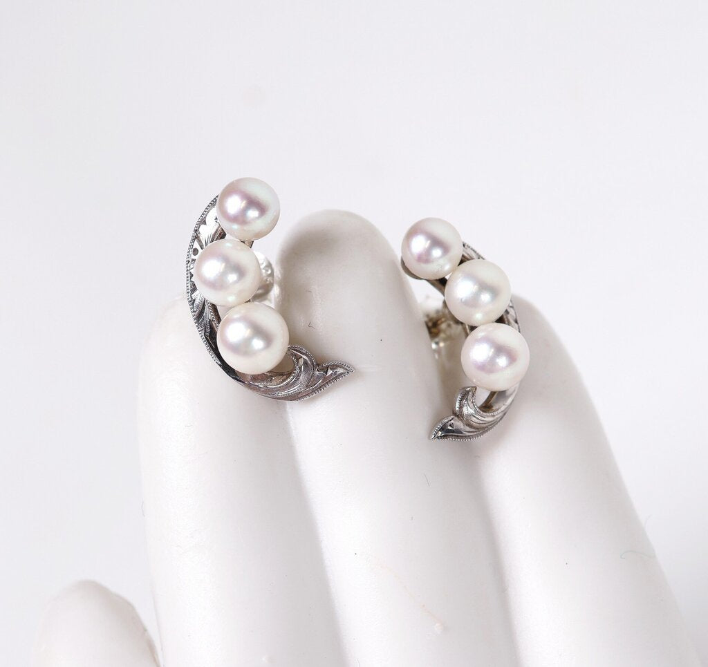 Sterling and Pearl Pea Pod Earrings