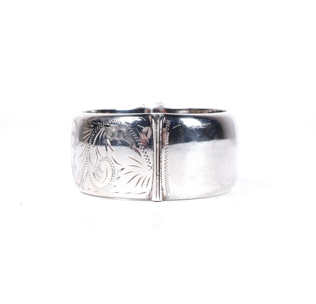 Vintage Sterling Hinged Engraved Bracelet