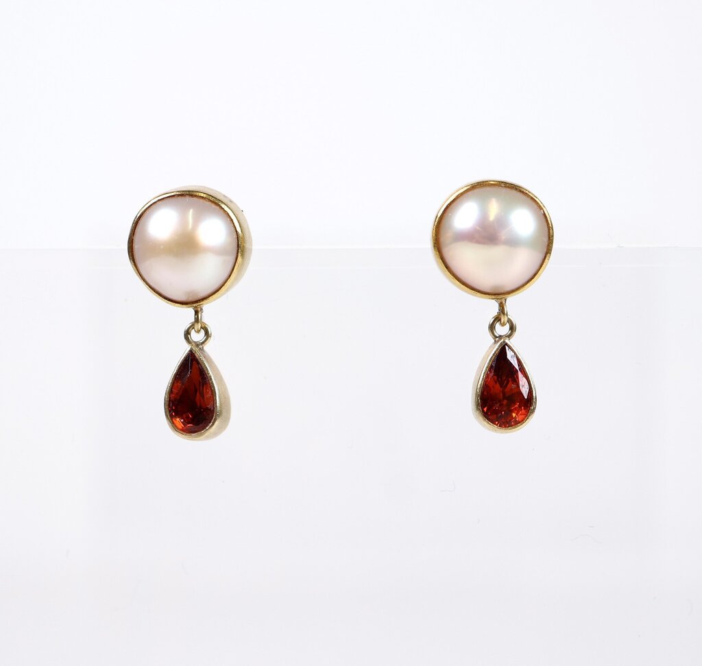 22K Pearl and Malaya Garnet Earrings