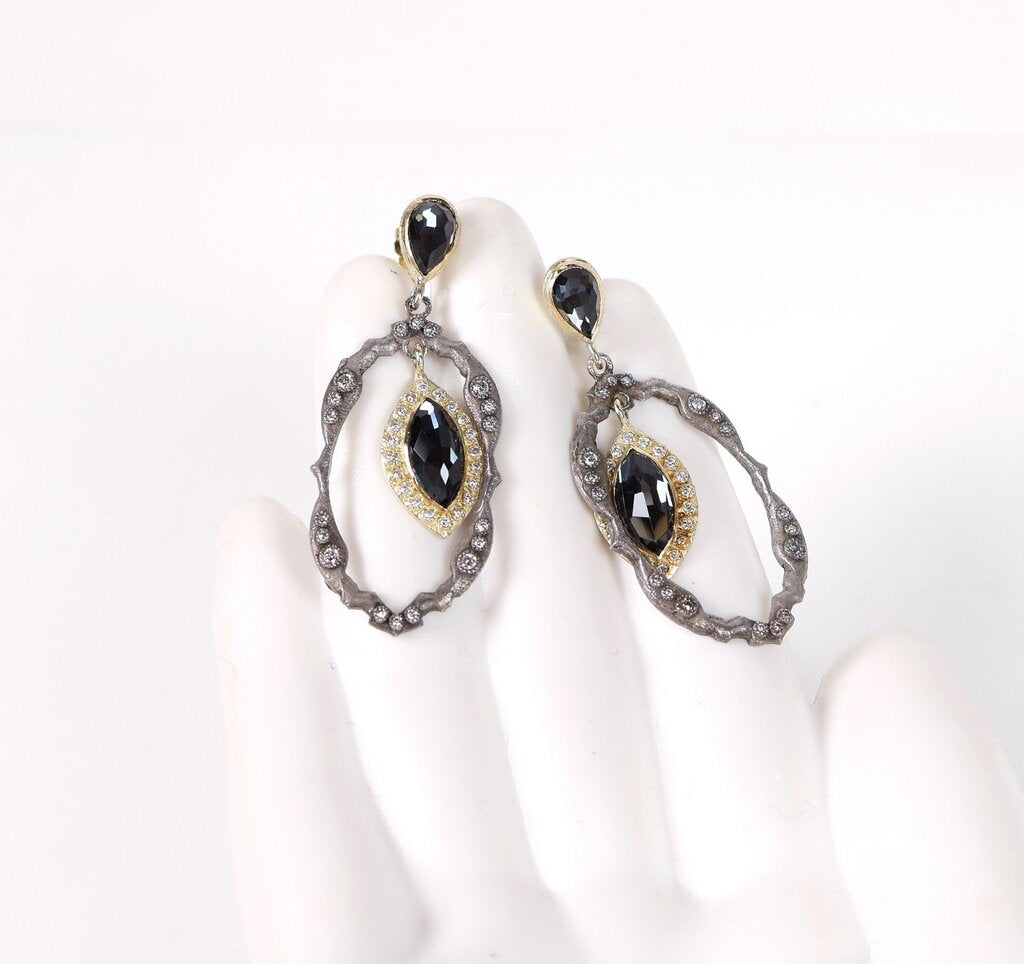 Sterling 18K Quartz Doublet and Diamond Drop Earrings