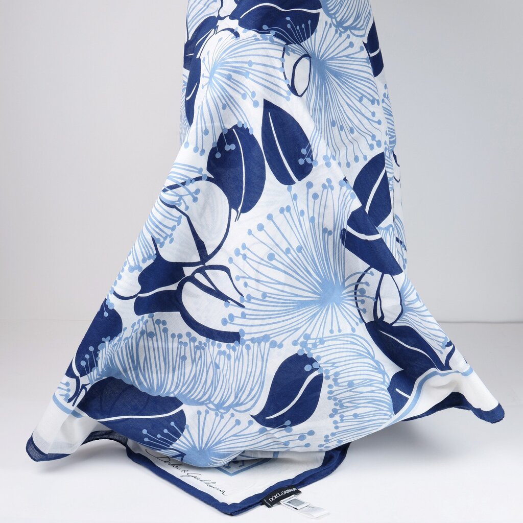 blue white large floral scarf