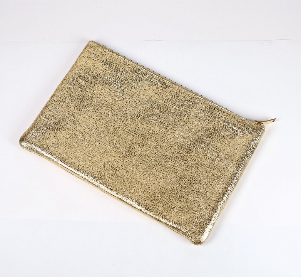 Large Gold Zip Clutch