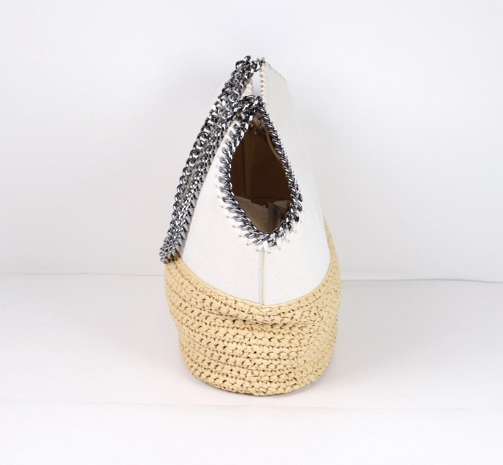 Raffia White Bucket Chain Tote