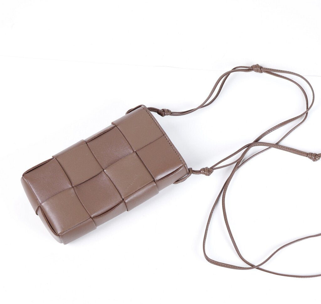 Brown Cassette Leather Crossbody Phone Holder