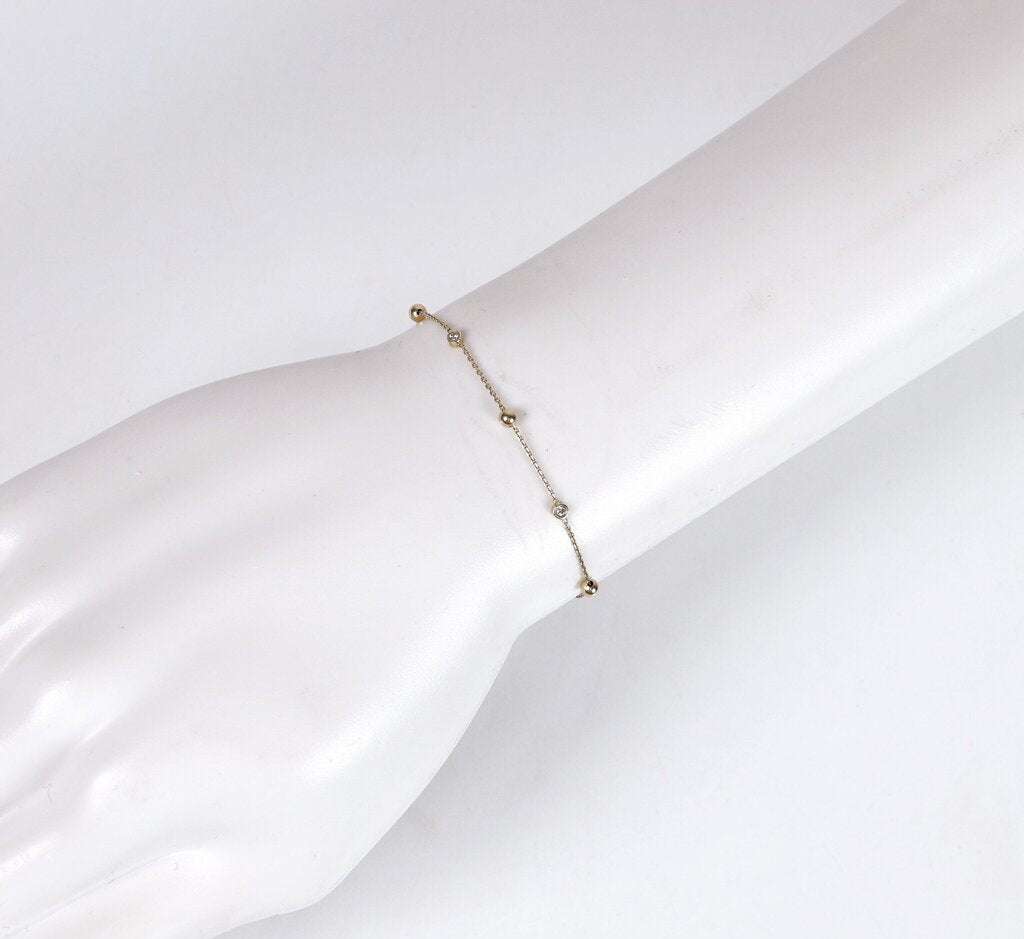 14K Ball and Diamond Station Bracelet