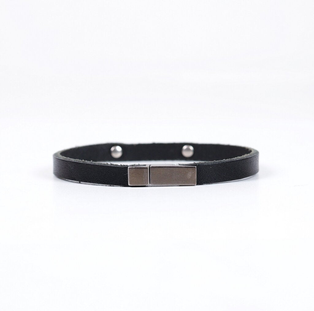 Palladium and Leather Bracelet