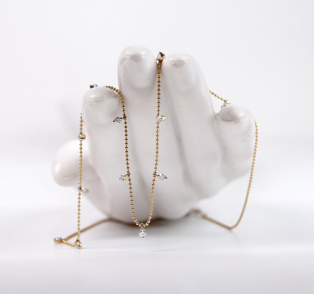 14K Gold and Marquise Diamond Bezel Drops Necklace