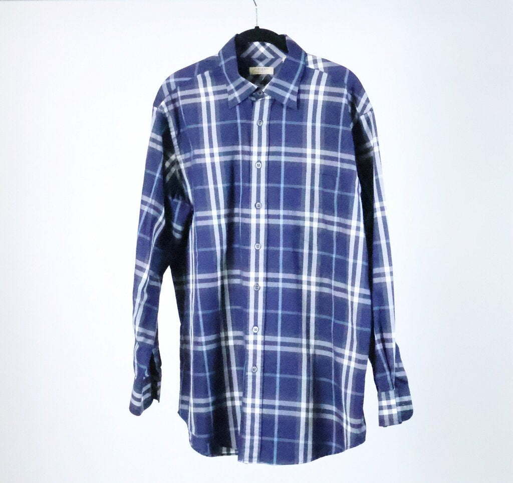 Navy/White Plaid Button Up Shirt (L)