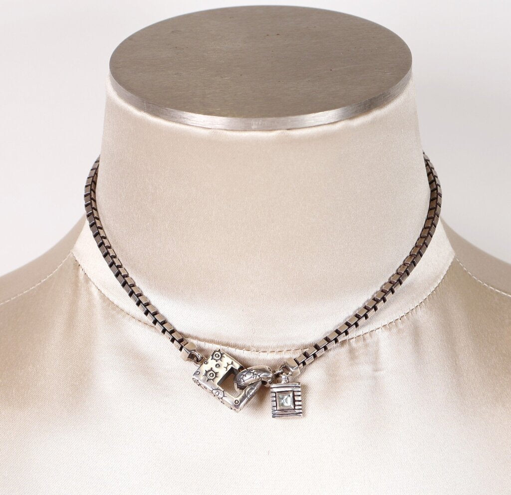 Sterling Front Closure Necklace with Quartz Drop