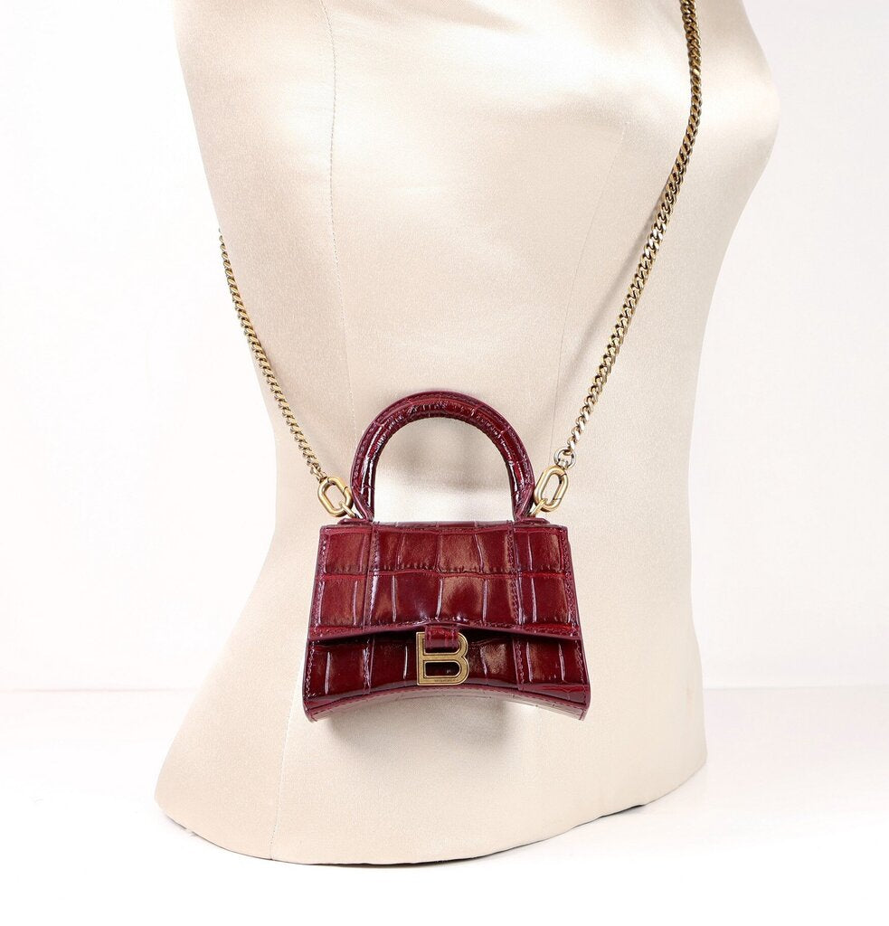 Burgundy Croc Embossed 'Hourglass Handbag Mini'
