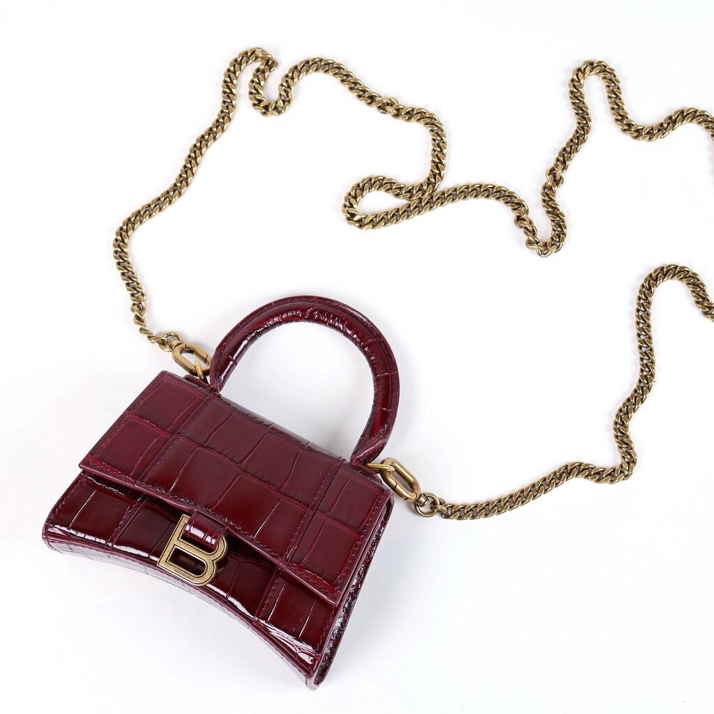 Burgundy Croc Embossed 'Hourglass Handbag Mini'