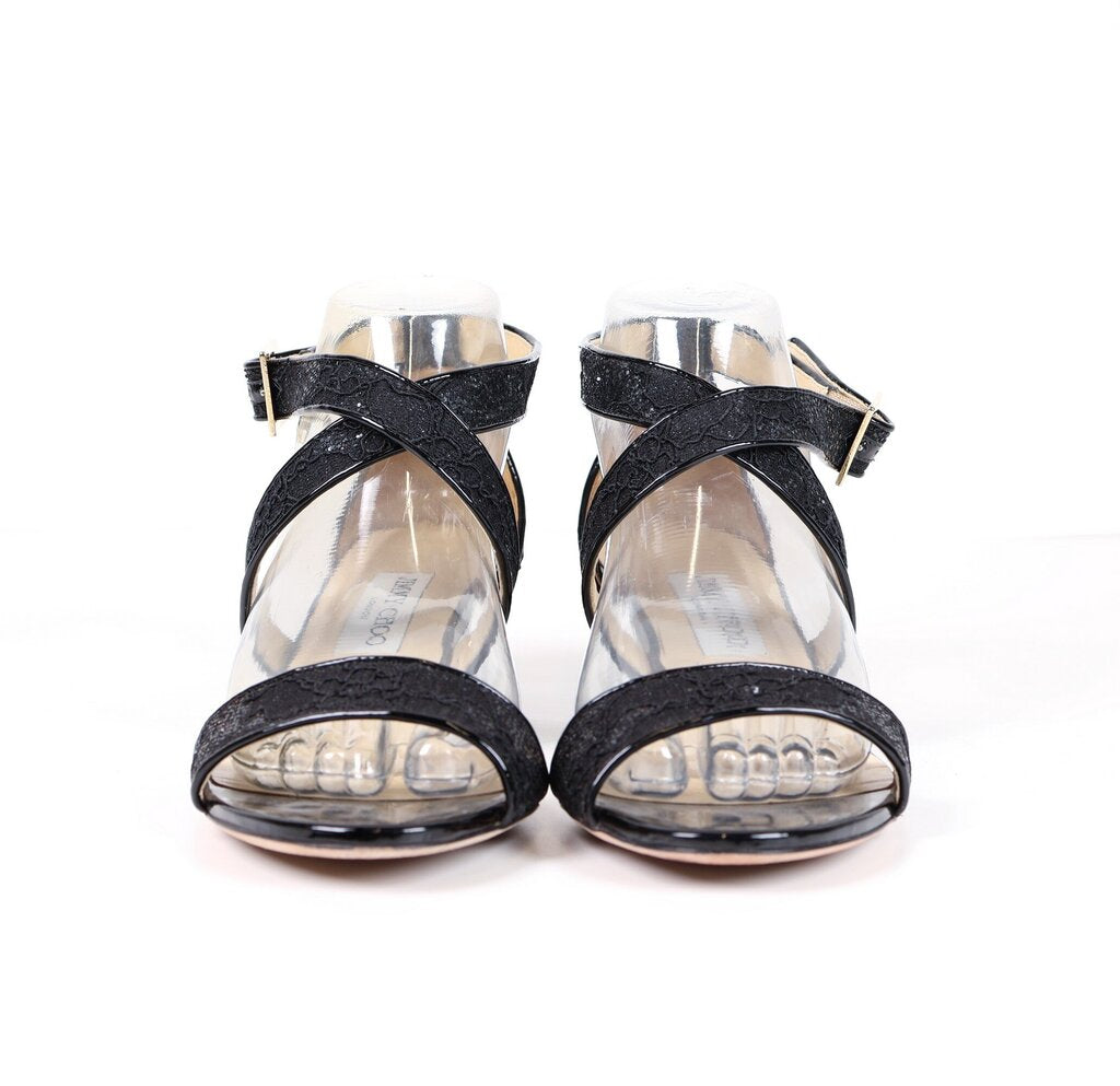 (39/9) Black Lace Strap Wedge Sandal