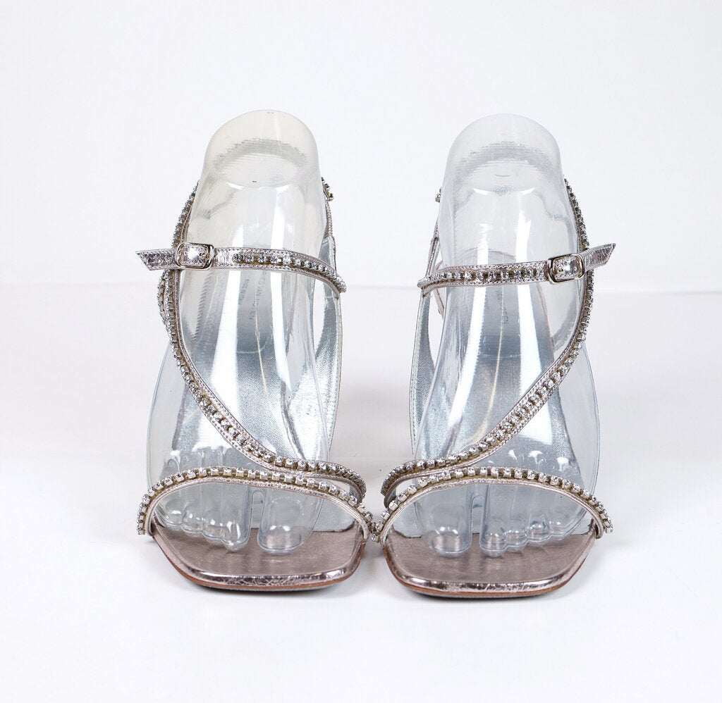 (39/9) Silver Leather with Rhinestones Sandal