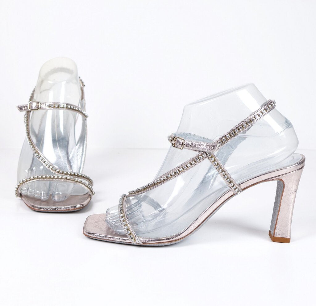 (39/9) Silver Leather with Rhinestones Sandal