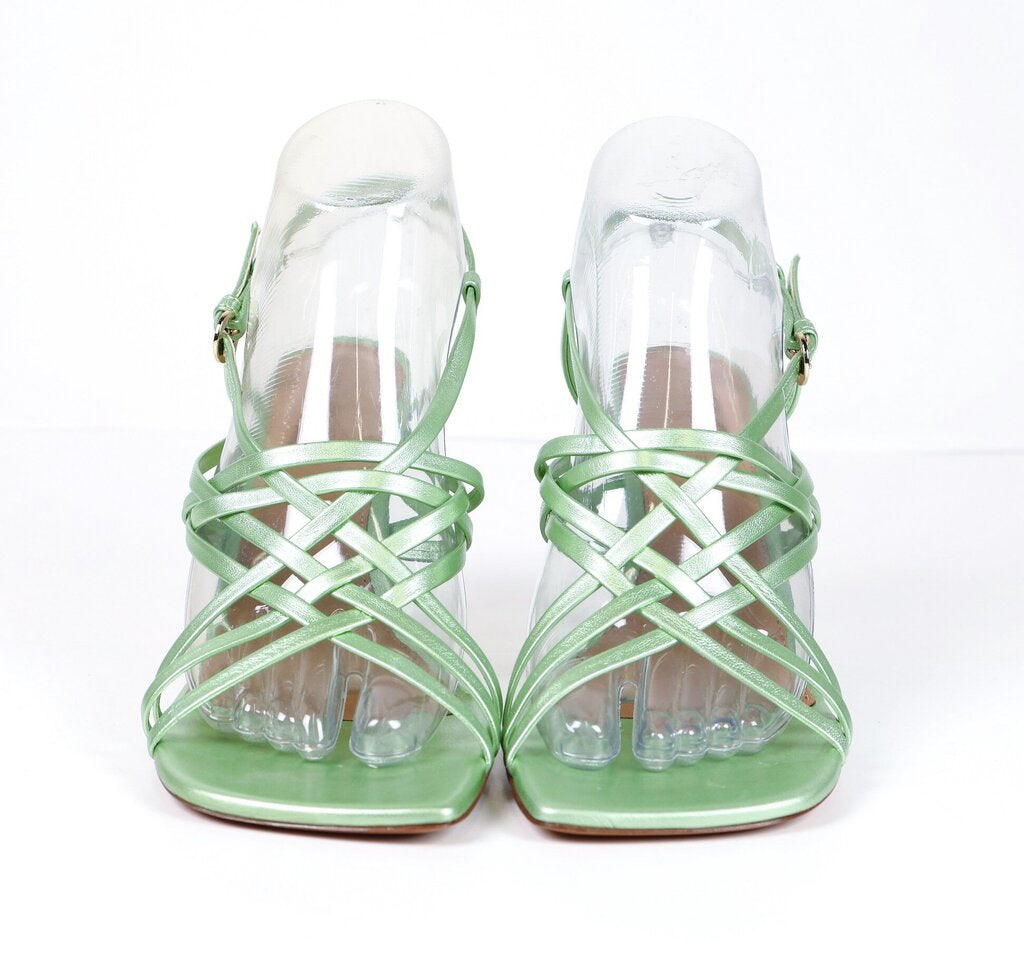 (38.5/8.5) Green Leather Heeled Sandal