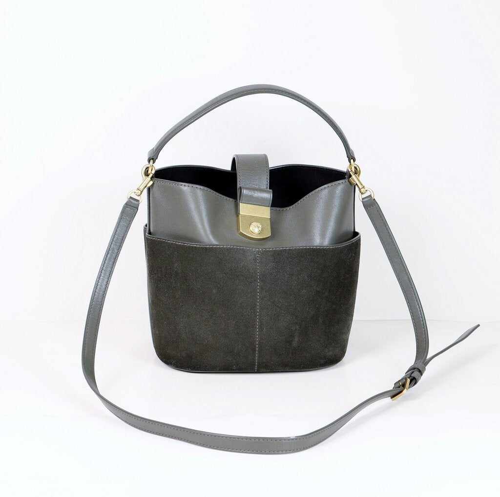 Pine Green Leather and Suede Bucket Bag