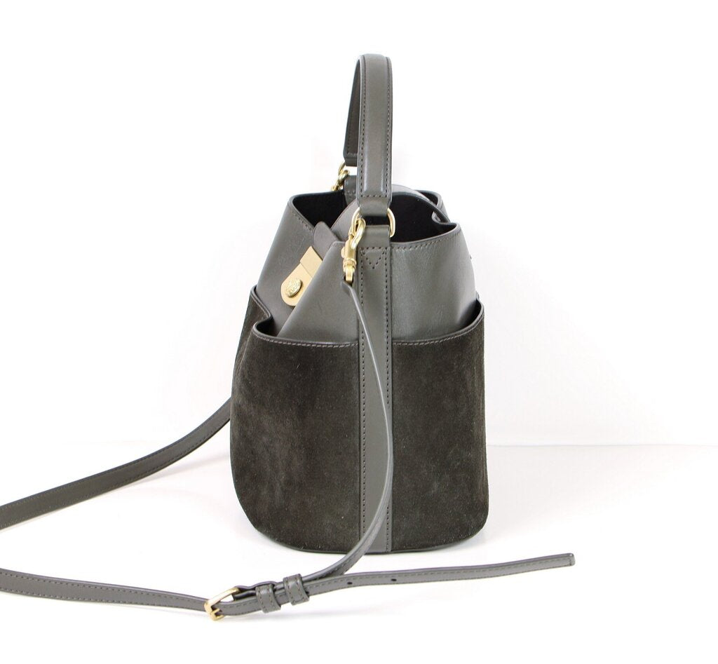 Pine Green Leather and Suede Bucket Bag